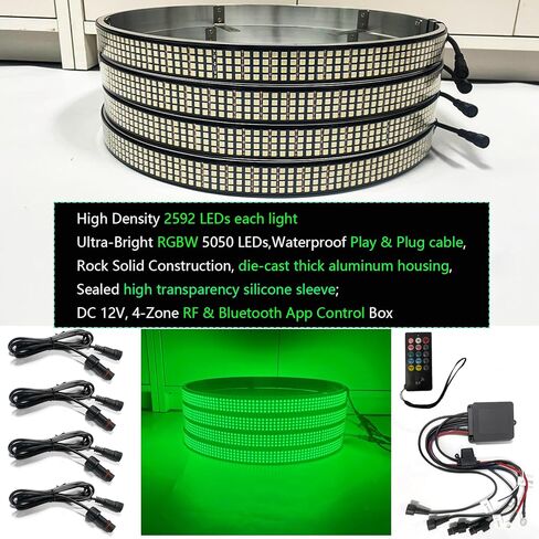 Surper Bright New 17in RGBW 4 أضواء عجلة الصف للشاحنة، APP RF 4-Zone Control، كثافة عالية 2592 LEDs RGB+White Wheel Ring Light، وظيفة الفرامل والمجاملة، أضواء إطارات حافة السيارة الديناميكية لمزامنة الموسيقى in Kuwait
