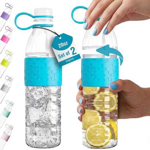 Copco Hydra Chevron Reusable Water Bottles | Clear Water Bottles for School, Gym, Travel, & More | BPA Free Tritan Plastic Water Bottles | Travel Water Bottle - Set of 2, 20 Oz in Saudi Arabia