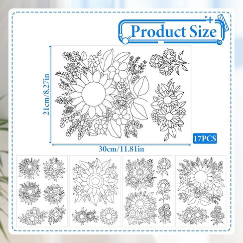 17 PCS Water Soluble Embroidery Patterns Sunflowers Bouquets Stick and Stitch Embroidery Patterns Wash Away Transfer Paper for Hand Sewing Lover Beginners in Kuwait