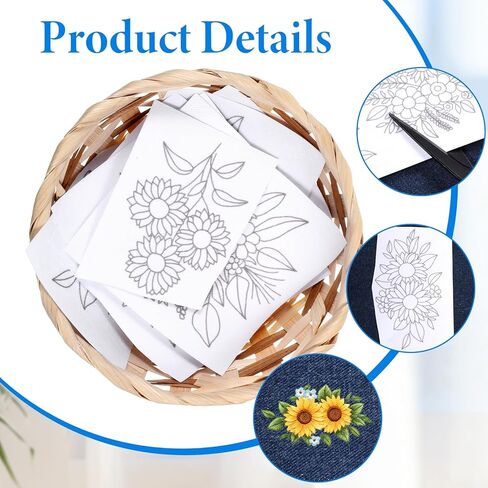 17 PCS Water Soluble Embroidery Patterns Sunflowers Bouquets Stick and Stitch Embroidery Patterns Wash Away Transfer Paper for Hand Sewing Lover Beginners in Kuwait