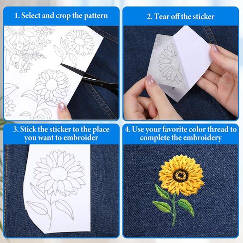 17 PCS Water Soluble Embroidery Patterns Sunflowers Bouquets Stick and Stitch Embroidery Patterns Wash Away Transfer Paper for Hand Sewing Lover Beginners in Kuwait