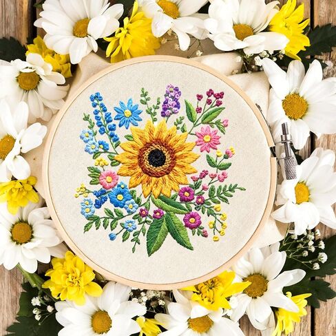 17 PCS Water Soluble Embroidery Patterns Sunflowers Bouquets Stick and Stitch Embroidery Patterns Wash Away Transfer Paper for Hand Sewing Lover Beginners in Kuwait
