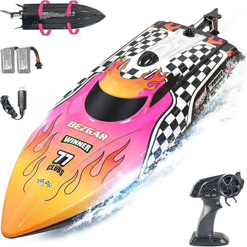 BEZGAR RC Boat, 12 inch Remote Control Boat for Kids and Adults, 25 KPH Fast RC Speed Boats with 2 Batteries, Ideal Waterproof Toy for Pool & Lake - TX136 in Kuwait