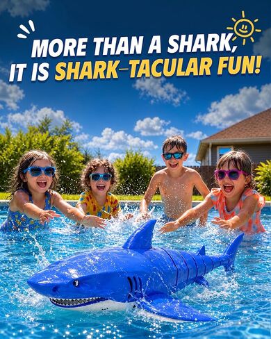2.4G Remote Control Shark Toy with LED Eye Lights, Rechargeable Realistic RC Shark Boat, IPX7 Waterproof Battery Compartment Leak-Proof Design, for Kids 3-12, Ideal for Pool, Bath & Parties in Kuwait