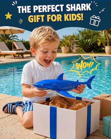 2.4G Remote Control Shark Toy with LED Eye Lights, Rechargeable Realistic RC Shark Boat, IPX7 Waterproof Battery Compartment Leak-Proof Design, for Kids 3-12, Ideal for Pool, Bath & Parties in Kuwait