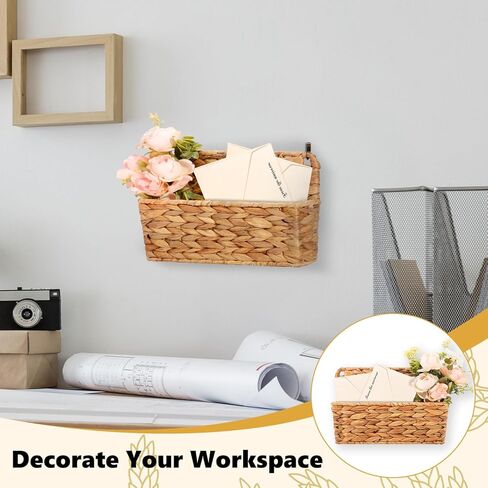 2 Pcs Woven Mail Holder Wall Mount Basket Rattan Wall Letter Holder Wicker Hanging Magazine Rack Water Hyacinth Magazine Basket 9.25x1.57 Inch Hanging Storage Basket with Hooks for Envelope Office in Kuwait
