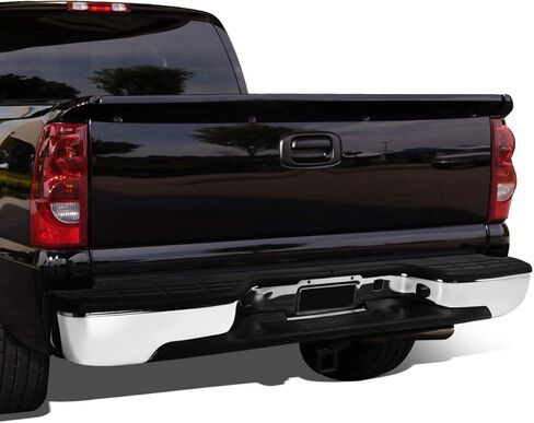 مصد خلفي متوافق مع 99-07 Chevy Silverado 1500 2500 متوافق مع GMC Sierra 1500 2500 1999-2007 غطاء مصد فولاذي Fleetside بدون فتحات مستشعر وقوف السيارات كروم GM1103122 12496085 in Kuwait