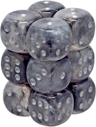 Chessex Borealis 16mm d6 Light Smoke/Silver Luminary Dice Block (12 dice) (27778), Grey in Saudi Arabia