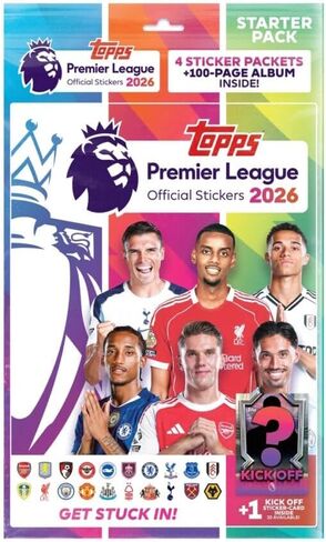 ملصقات 2025-26 Topps Premier League - حزمة المبتدئين (ألبوم + 31 ملصقًا) in Kuwait