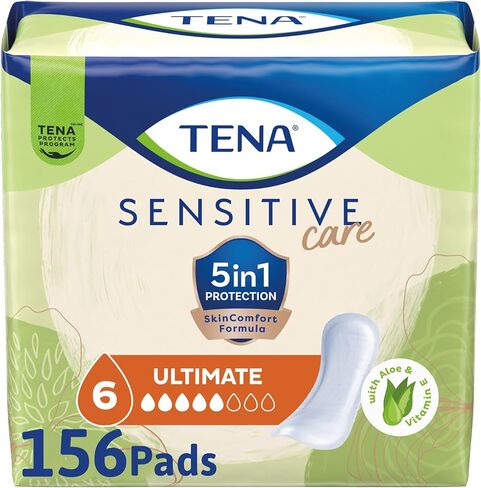 Tena Incontinence Pads, Bladder Control & Postpartum for Women, Ultimate Absorbency, Extra Coverage, Long Length, Sensitive Care - 52 Count in Saudi Arabia
