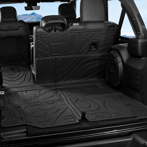 سجادات مسند الظهر لـ Jeep Wrangler JL 2018-2025 2026 Unlimited 4 أبواب (غير مناسبة JK/4XE/2-Door)، ملحقات سجادة بطانة البضائع TPE لجميع الأحوال الجوية (حصيرة البضائع مع بساط مسند الظهر) in Kuwait