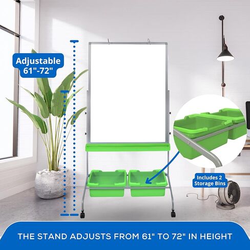 A-to-Z 289-MB3040WBIN Classroom Chart Stand with Magnetic Whiteboard, 2 Storage Bins, Adjustable Height, Double-Sided Dry Erase Board with Chart Hooks and Mobile Casters in Kuwait