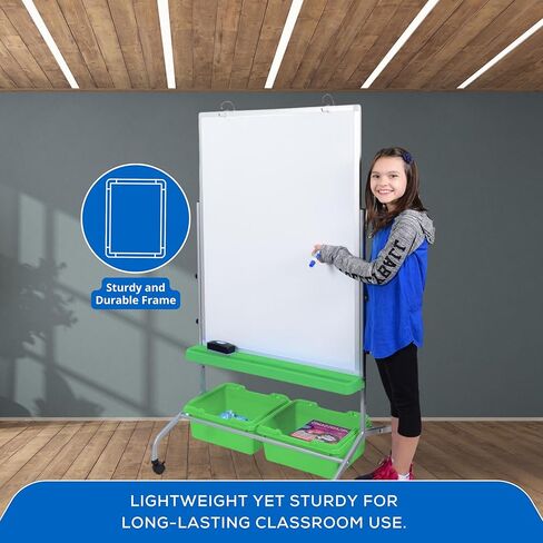A-to-Z 289-MB3040WBIN Classroom Chart Stand with Magnetic Whiteboard, 2 Storage Bins, Adjustable Height, Double-Sided Dry Erase Board with Chart Hooks and Mobile Casters in Kuwait