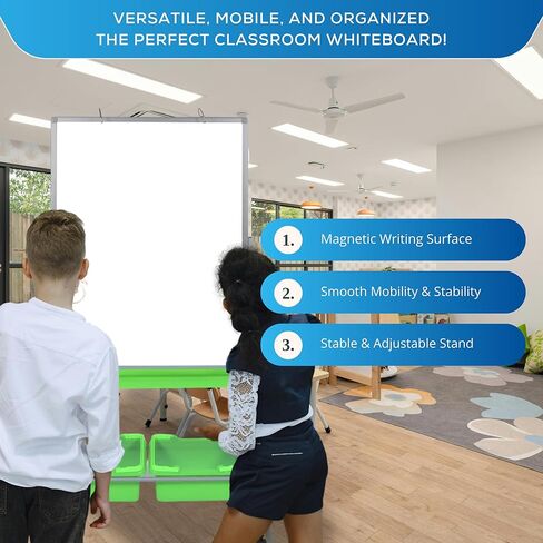A-to-Z 289-MB3040WBIN Classroom Chart Stand with Magnetic Whiteboard, 2 Storage Bins, Adjustable Height, Double-Sided Dry Erase Board with Chart Hooks and Mobile Casters in Kuwait