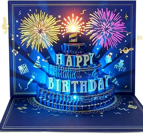 MZD8391 بطاقات عيد ميلاد منبثقة ثلاثية الأبعاد، بطاقات عيد ميلاد بأضواء LED موسيقية، بطاقات تهنئة، هدايا عيد ميلاد للأم والنساء والرجال والأطفال والأب والزوجة in Kuwait