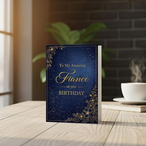 بطاقة عيد ميلاد للخطيب - بطاقة تهنئة أنيقة مقاس A5 باللونين الأزرق الداكن والذهبي مع آية مطبوعة - تصميم فاخر مصنوع في المملكة المتحدة in Kuwait