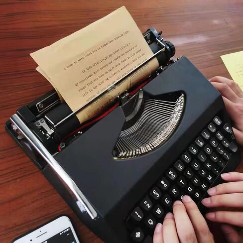 آلة كاتبة يدوية محمولة عتيقة مع شريط - آلة كاتبة كلاسيكية مزخرفة للمكتب المنزلي، مثالية لكتابة الحروف (أبيض، 8 عمق × 8 عرض × 3.2 ارتفاع) أسود 11.8 عمق × 11.8 عرض × 3.2 ارتفاع in Kuwait