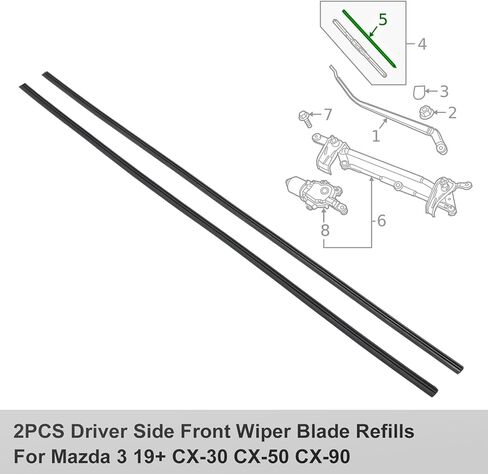 Front Driver Side 26 Inch Quiet Beam Wiper Refill High Elasticity Windshield Noiseless Replacement Rubber Insert Strip Frameless Wiper Blade for Mazda CX-30 2020-2025, for Mazda CX-50 CX-90 2023-2025 in Kuwait
