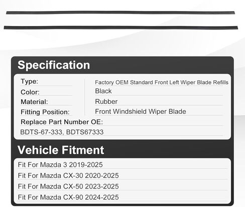Front Driver Side 26 Inch Quiet Beam Wiper Refill High Elasticity Windshield Noiseless Replacement Rubber Insert Strip Frameless Wiper Blade for Mazda CX-30 2020-2025, for Mazda CX-50 CX-90 2023-2025 in Kuwait