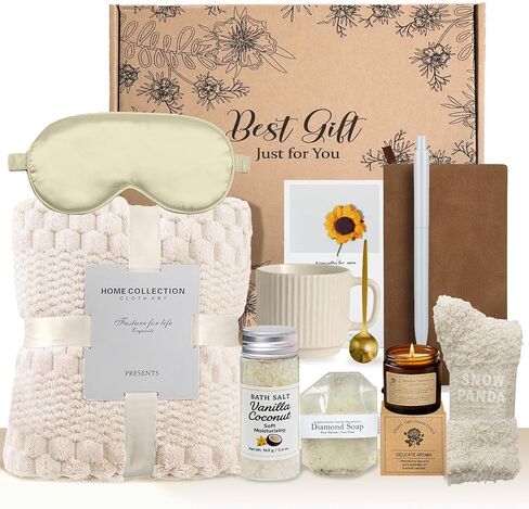 Birthday Gifts for Women Friendship, Unique Self Care Spa Gift Baskets with Luxury Flannel Blanket - Care Package for Her Mom Wife Friends Sister Girlfriend Coworker Sending Hug Baskets in Saudi Arabia