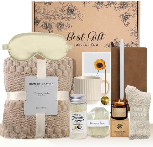Birthday Gifts for Women Friendship, Unique Self Care Spa Gift Baskets with Luxury Flannel Blanket - Care Package for Her Mom Wife Friends Sister Girlfriend Coworker Sending Hug Baskets in Saudi Arabia