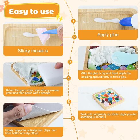 Karidge 5 Sets DIY Mosaic Kit, Mosaic Tiles for Crafts, Mixed Color Stained Glass with Wooden Coaster for Adults Women, Complete Mosaic Coaster Kit for Handmade Holiday Home Decoration Gifts in Kuwait