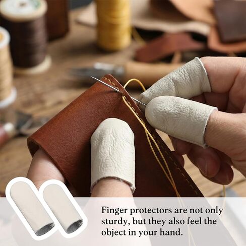 5 Pairs Finger Protectors for Sewing, Leather Thimble & Crochet Finger Guard, Hand Craft Needlework Tools for Knitting & Needle Felting in Kuwait