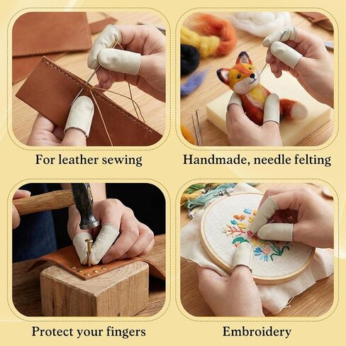 5 Pairs Finger Protectors for Sewing, Leather Thimble & Crochet Finger Guard, Hand Craft Needlework Tools for Knitting & Needle Felting in Kuwait