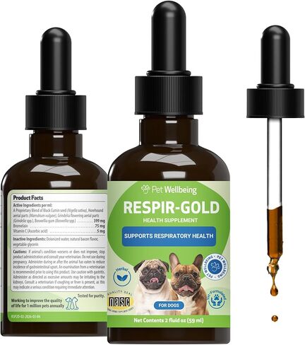 Pet Wellbeing Respir-Gold for Dogs - Vet-Formulated - Easy Breathing, Open Airways, Respiratory Support - Natural Herbal Supplement 2 oz (59 ml) in Saudi Arabia