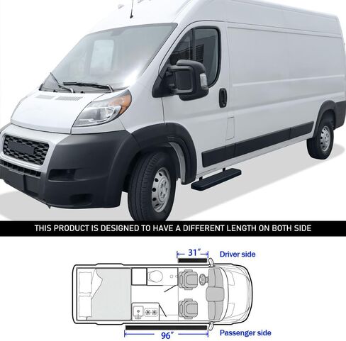 لوحات تشغيل Tuxtreme مقاس 6 بوصات باللون الأسود متوافقة مع Ram ProMaster 2014-2026 بالحجم الكامل Van 136 بوصة و159 بوصة قاعدة عجلات من الفولاذ المقاوم للصدأ بثلاثة أبواب (قضبان Nerf وخطوات جانبية وقضبان جانبية) in Kuwait