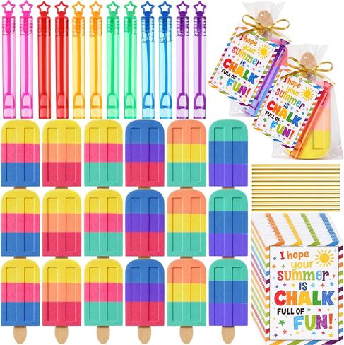 Kathfly 24 Set End of the Year Student Gifts Preschool Kindergarten Graduation Gifts Multicolor Ice Cream Sidewalk Chalk Mini Bubble Wands Full of Fun Blessing Card Bags Graduation Party Favors in Kuwait