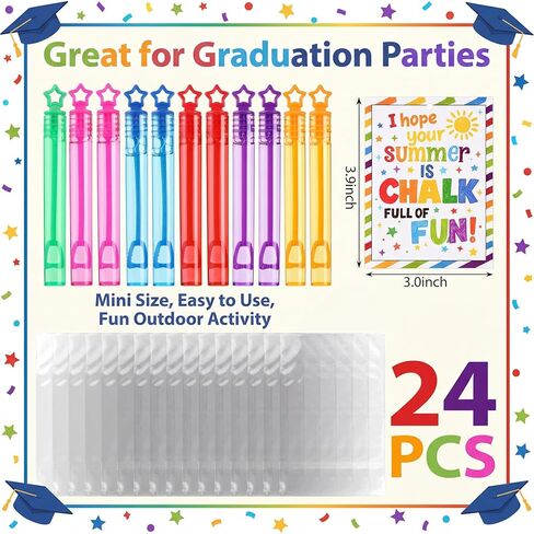 Kathfly 24 Set End of the Year Student Gifts Preschool Kindergarten Graduation Gifts Multicolor Ice Cream Sidewalk Chalk Mini Bubble Wands Full of Fun Blessing Card Bags Graduation Party Favors in Kuwait