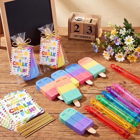 Kathfly 24 Set End of the Year Student Gifts Preschool Kindergarten Graduation Gifts Multicolor Ice Cream Sidewalk Chalk Mini Bubble Wands Full of Fun Blessing Card Bags Graduation Party Favors in Kuwait