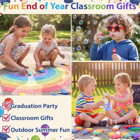 Kathfly 24 Set End of the Year Student Gifts Preschool Kindergarten Graduation Gifts Multicolor Ice Cream Sidewalk Chalk Mini Bubble Wands Full of Fun Blessing Card Bags Graduation Party Favors in Kuwait