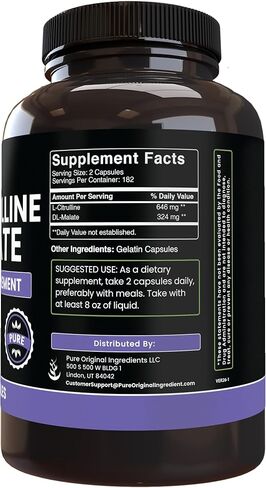 PURE ORIGINAL INGREDIENTS L-Citrulline DL-Malate 2:1 (365 Capsules) No Magnesium Or Rice Fillers, Always Pure, Lab Verified in Saudi Arabia