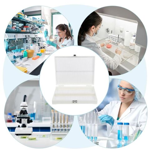 Luxshiny 100-Slot Microscope Slide Storage Box with Lock Buckle High Capacity Plastic Specimen Organizer for Laboratory Slide Holder Portable, White in Kuwait
