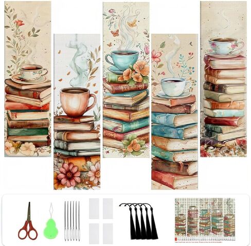 createjoy 5 قطع ليلة النجوم عبر غرزة المرجعية عدة للمبتدئين، مختومة عبر غرزة مجموعات للبالغين، DIY التطريز المرجعية مجموعات crossstitch عدة الكبار مع تعليمات الحرف اليدوية 3''x8'' 14ct in Kuwait