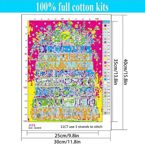 Book Stamped Cross Stitch Kits - Flower Counted Cross Stitch Kits for Beginners Adults Needlepoint Cross-Stitch Patterns Dimensions Needlecrafts Embroidery Kits Arts and Crafts in Saudi Arabia