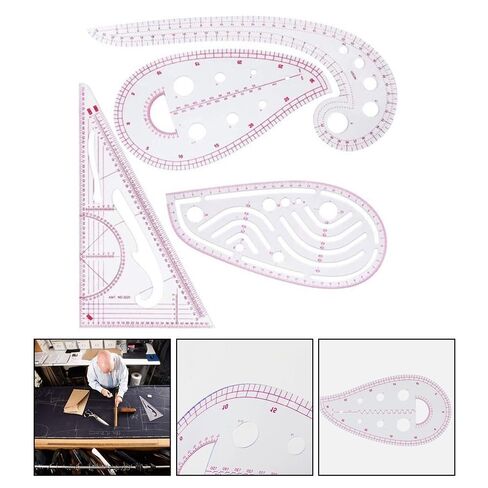 4PCS Fashion Clear Metric Sewing Ruler Set, French Curve Pattern Making Ruler Kit for Beginners Tailors Designers in Kuwait