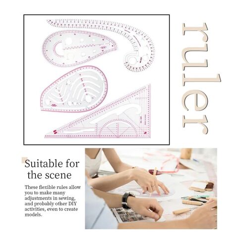 4PCS Fashion Clear Metric Sewing Ruler Set, French Curve Pattern Making Ruler Kit for Beginners Tailors Designers in Kuwait