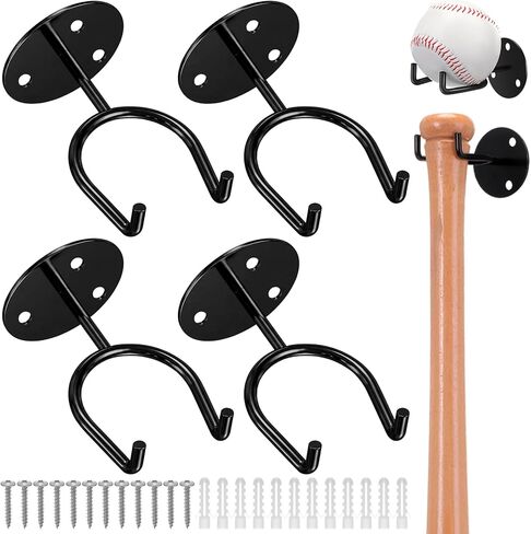 Threan 4 Pack Sports Baseball Holder, Baseball Softball Display Memorabilia Holder Wall Mount Ball Stand for Man Sports Ball Display Storage Decor Rack(Black) in Saudi Arabia