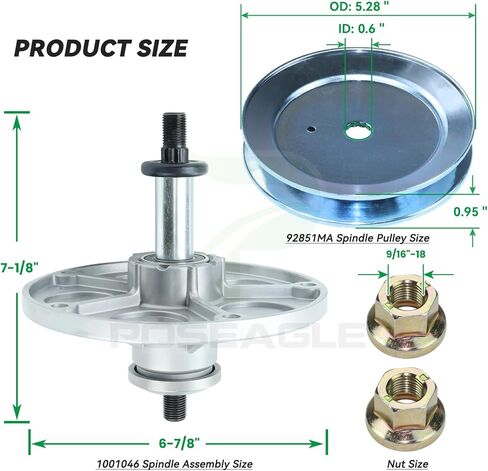 2 Pack 1001046 Spindle Assembly with 92851MA Spindle Pulley Replaces Murray 492574ma Spindle Assembly 092574MA 094129MA 090905MA for Murray 40 inch Deck Spindles in Kuwait