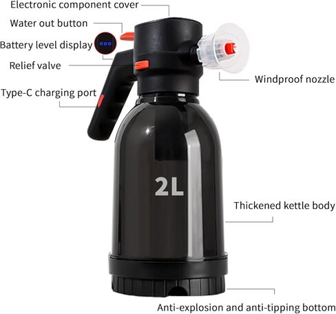Electric Foam Sprayer for Car Washing, 130 PSI USB Rechargeable Cordless Foam Cannon, 2L Foam Pump Sprayer 2026 New Upgrade Black in Kuwait