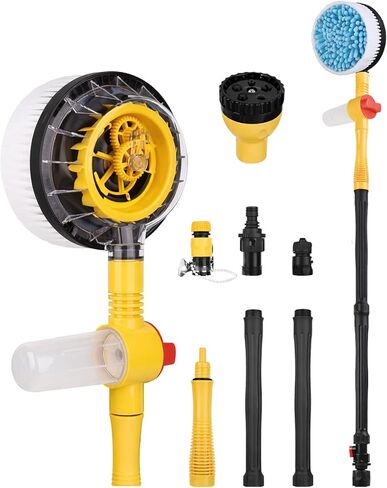 Rotating Car Wash Brush with Hose Attachment, Car Wash Brush with Long Handle & Soap Dispenser, Water-Powered 360° Spin Wash Brush Kit with Spray Gun & 5-Pattern Nozzle for Cars, RVs, Trucks in Kuwait