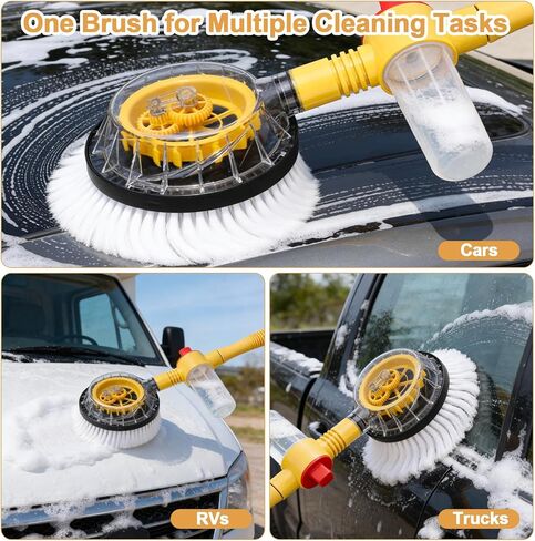 Rotating Car Wash Brush with Hose Attachment, Car Wash Brush with Long Handle & Soap Dispenser, Water-Powered 360° Spin Wash Brush Kit with Spray Gun & 5-Pattern Nozzle for Cars, RVs, Trucks in Kuwait