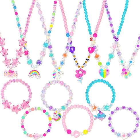 SIELEVIN Little Girl Jewelry for Kids Toddler Necklace Bracelet Set with Unicorn Mermaid Pendant Toddler Dress up Jewelry Princess Gifts for 3 4 5 6 7 8 Years Old in Kuwait
