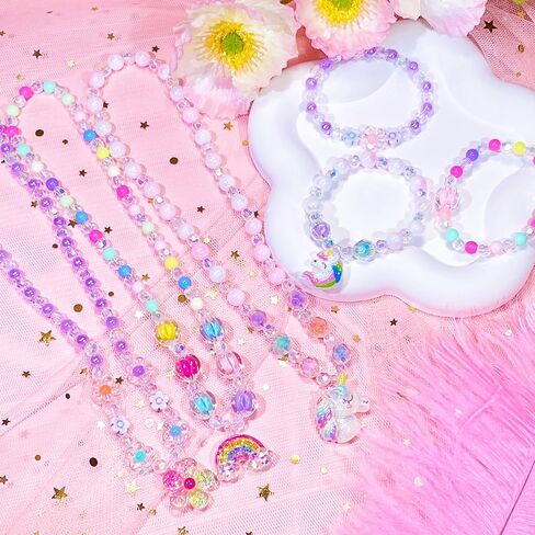 SIELEVIN Little Girl Jewelry for Kids Toddler Necklace Bracelet Set with Unicorn Mermaid Pendant Toddler Dress up Jewelry Princess Gifts for 3 4 5 6 7 8 Years Old in Kuwait
