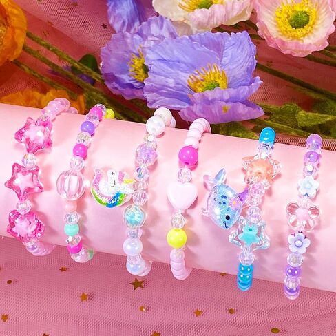 SIELEVIN Little Girl Jewelry for Kids Toddler Necklace Bracelet Set with Unicorn Mermaid Pendant Toddler Dress up Jewelry Princess Gifts for 3 4 5 6 7 8 Years Old in Kuwait