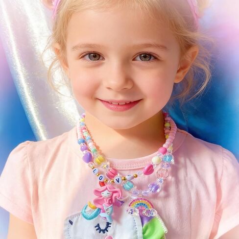 SIELEVIN Little Girl Jewelry for Kids Toddler Necklace Bracelet Set with Unicorn Mermaid Pendant Toddler Dress up Jewelry Princess Gifts for 3 4 5 6 7 8 Years Old in Kuwait