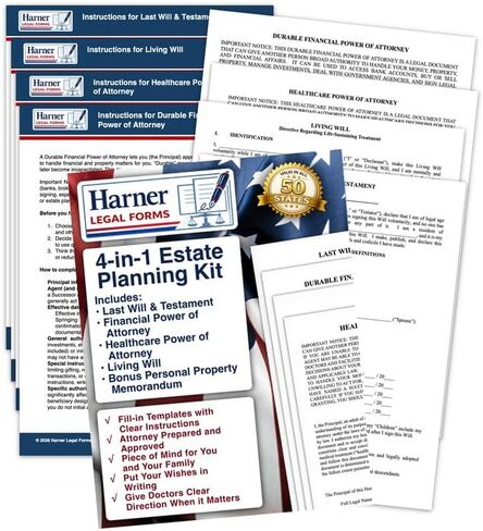 4-in-1 Estate Planning Kit – Last Will & Testament + Financial POA + Healthcare POA + Living Will – Attorney-Drafted Templates with Instructions in Kuwait